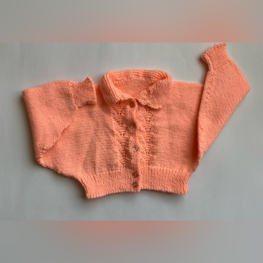Vintage 80s Peach Knit Button-Up Baby Sweater